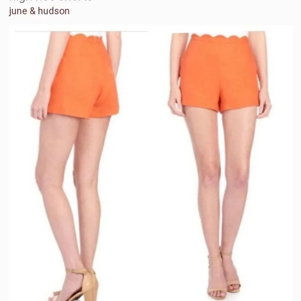 June & Hudson scalloped linen shorts orange large